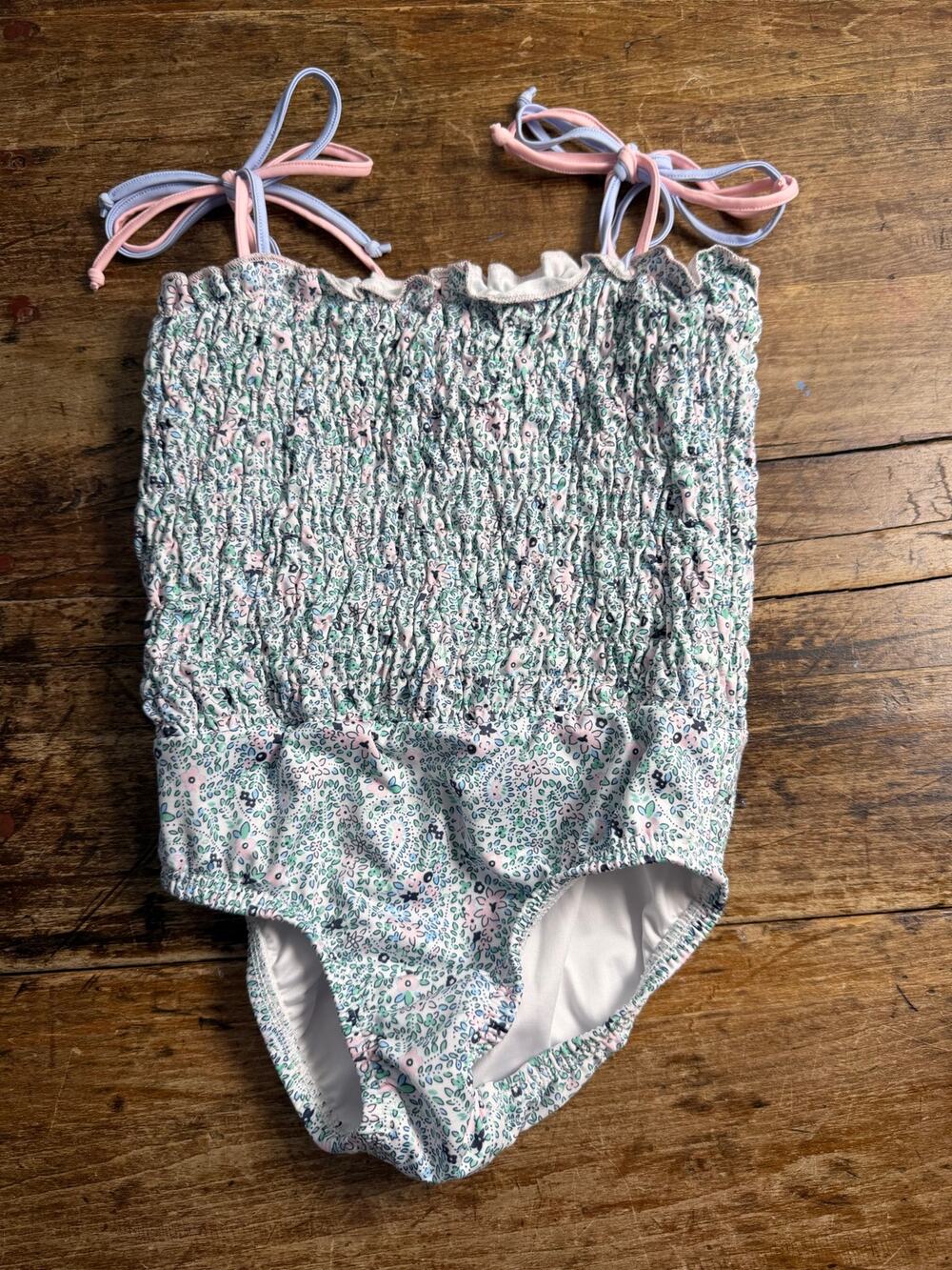 Bella Bliss Smocked tie shoulder swimsuit size 4